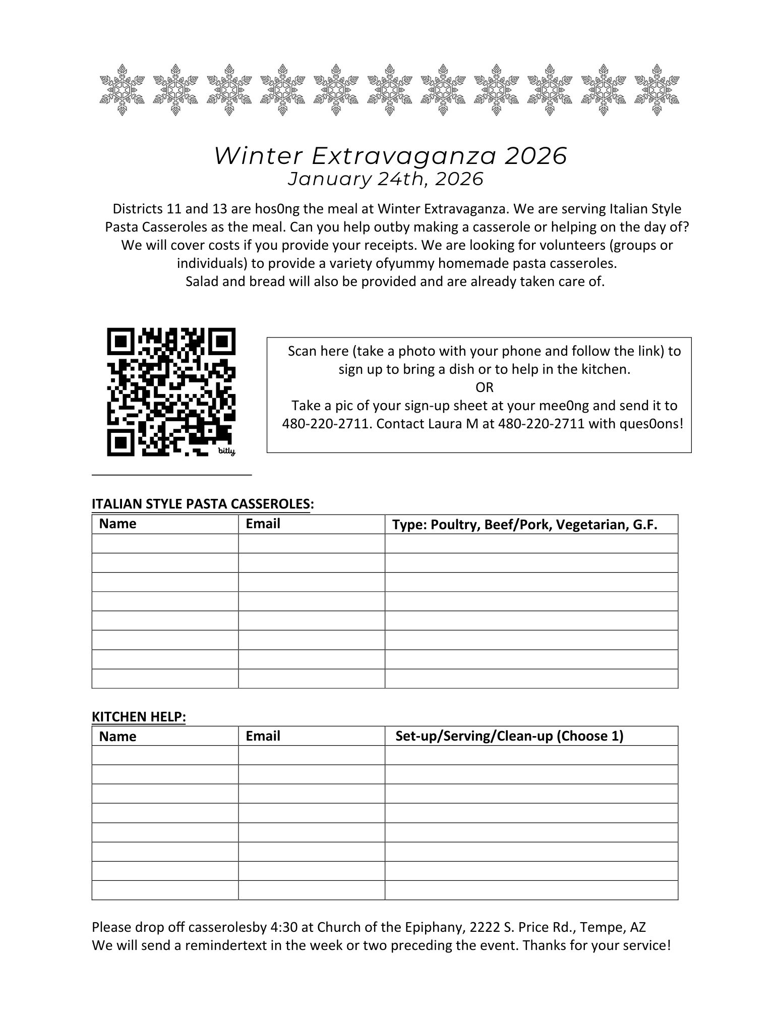 2026 Winter Extravaganza - Meal & Kitchen Volunteers