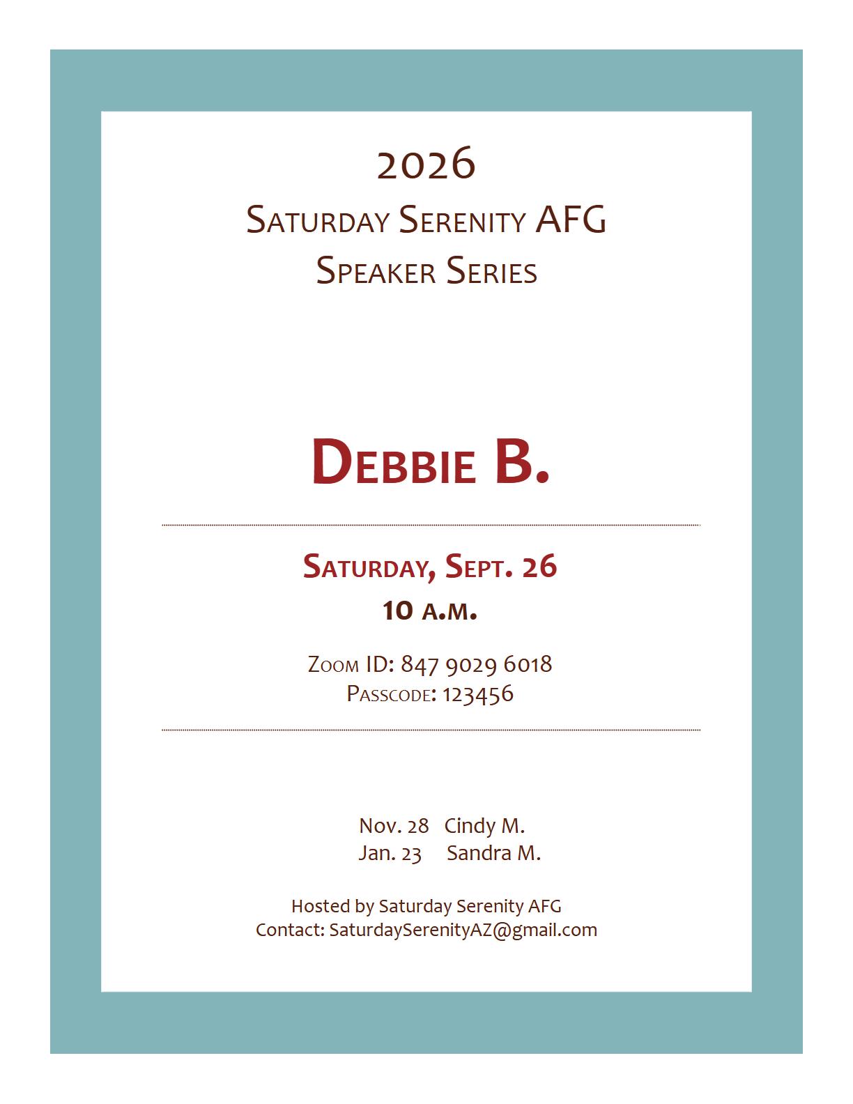 2026 Saturday Serenity AFG Speaker Series